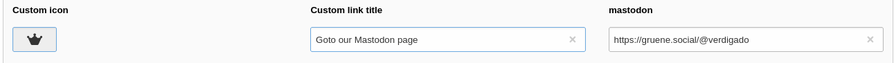 Backend page properties: Edit social media icons