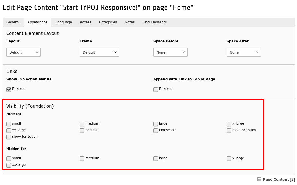 Controlling of the content visibility
