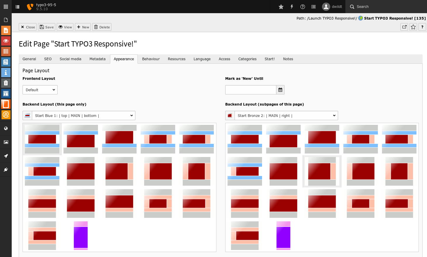 Page properties appearance
