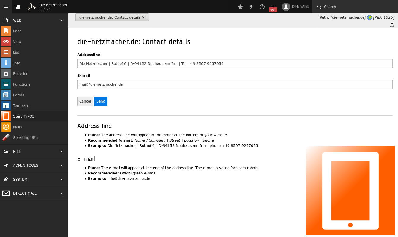 Module Start TYPO3 Contact data