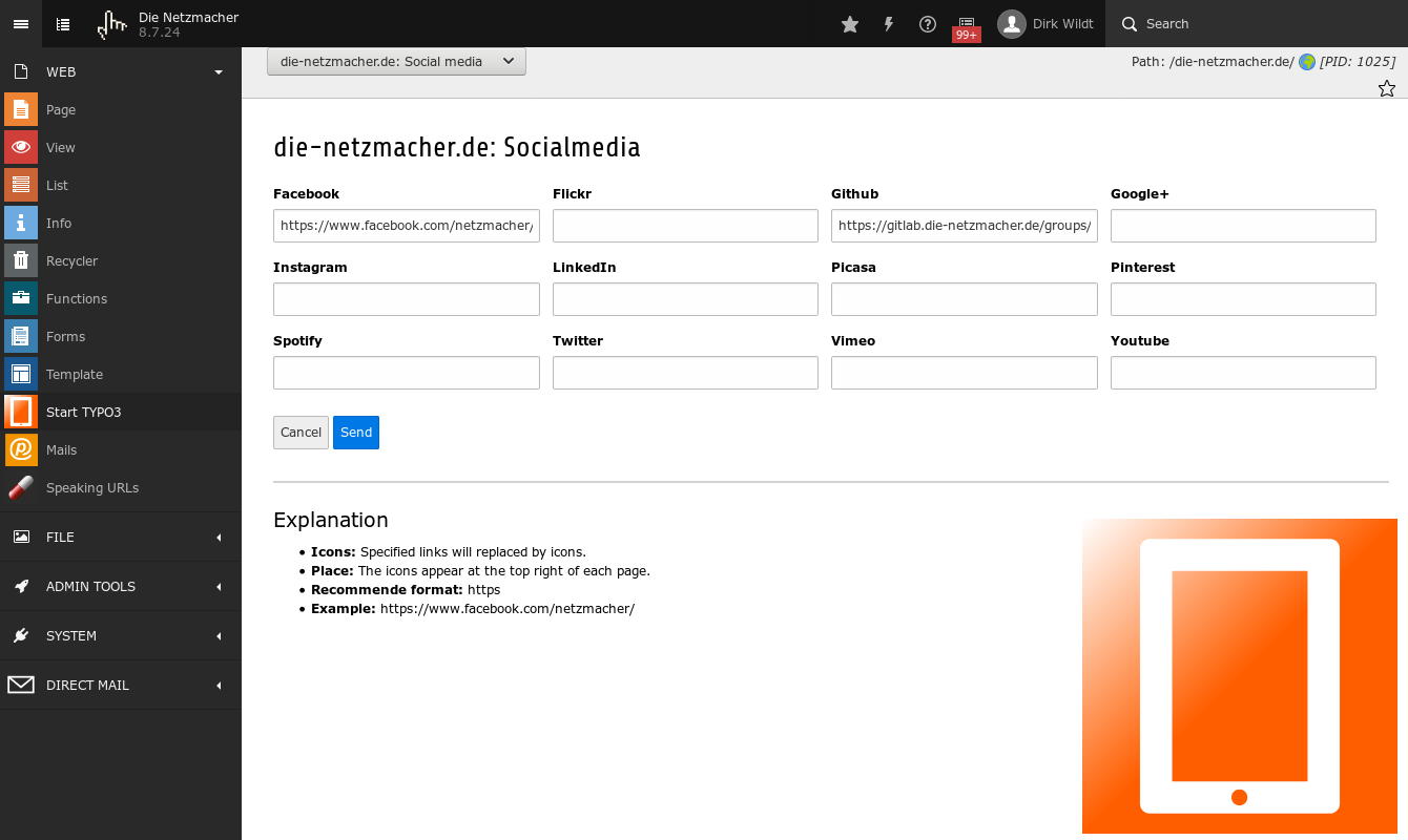 Module Start TYPO3 Social Media