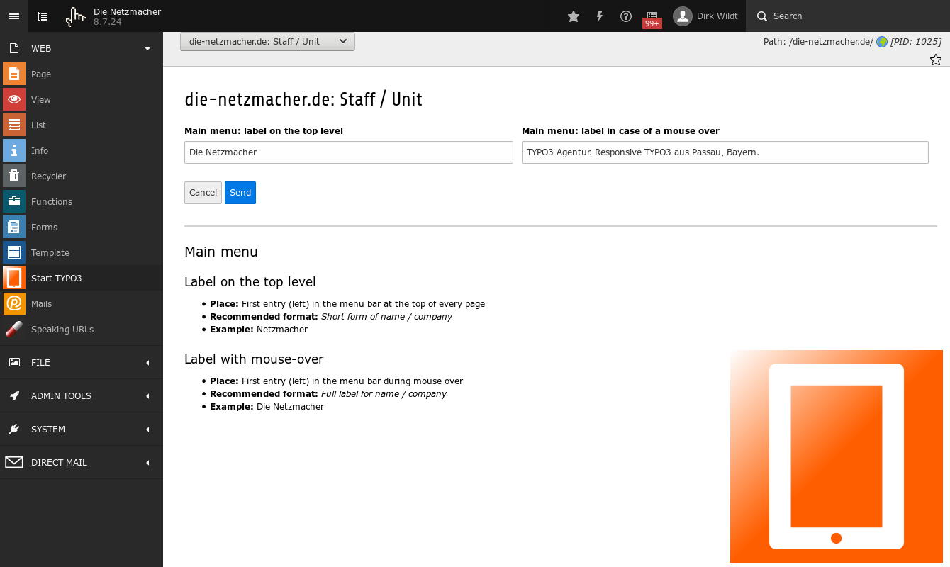 Module Start TYPO3 Name / Company
