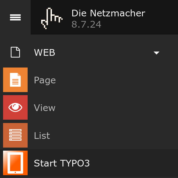 Module > Web: Start TYPO3