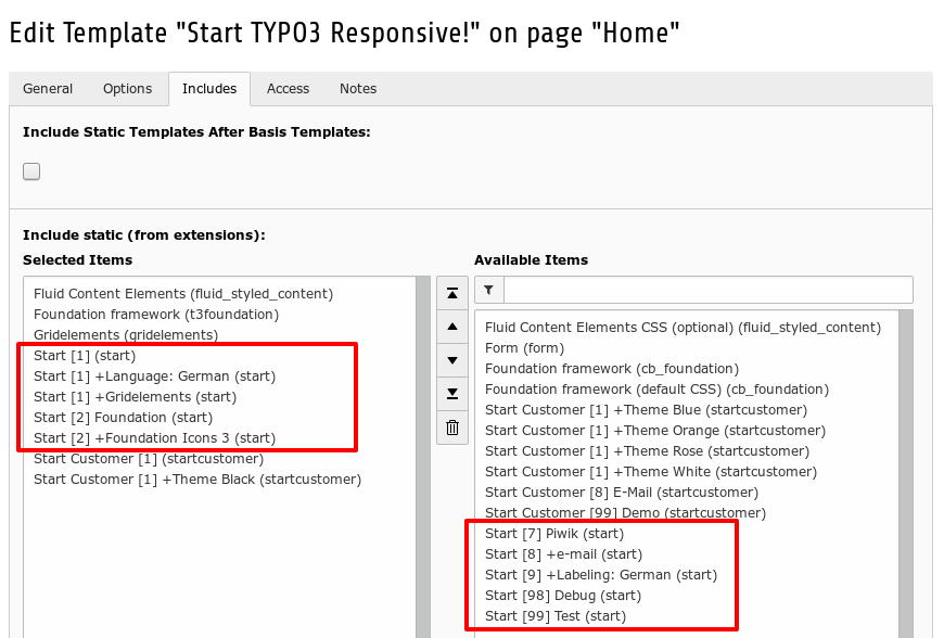 Start TypoScript templates