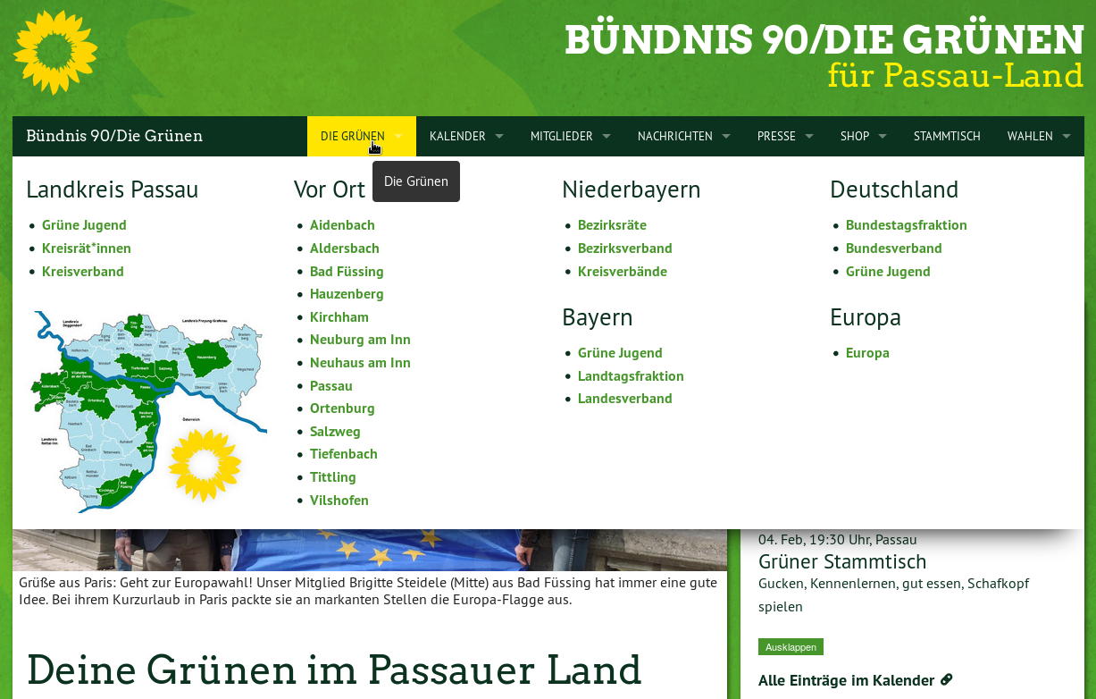Mega menu TYPO3 START Kreisverband Passau-Land