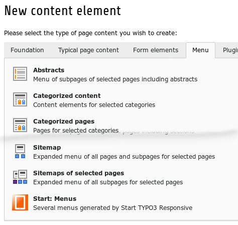 Content wizard with Start menus