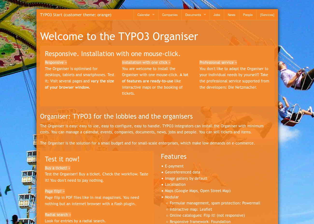 The orange theme of Start TYPO3 Responsive +Customer