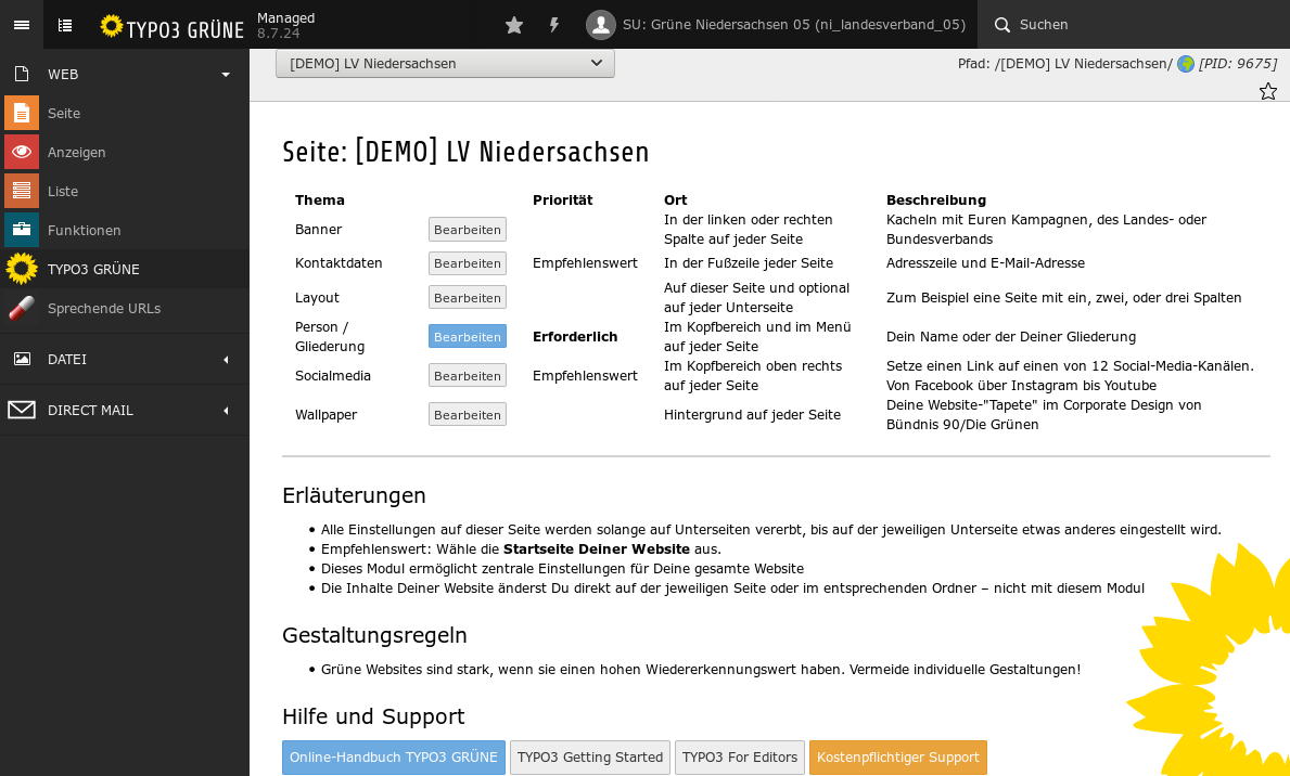 Modul für zentrale Einstellungen