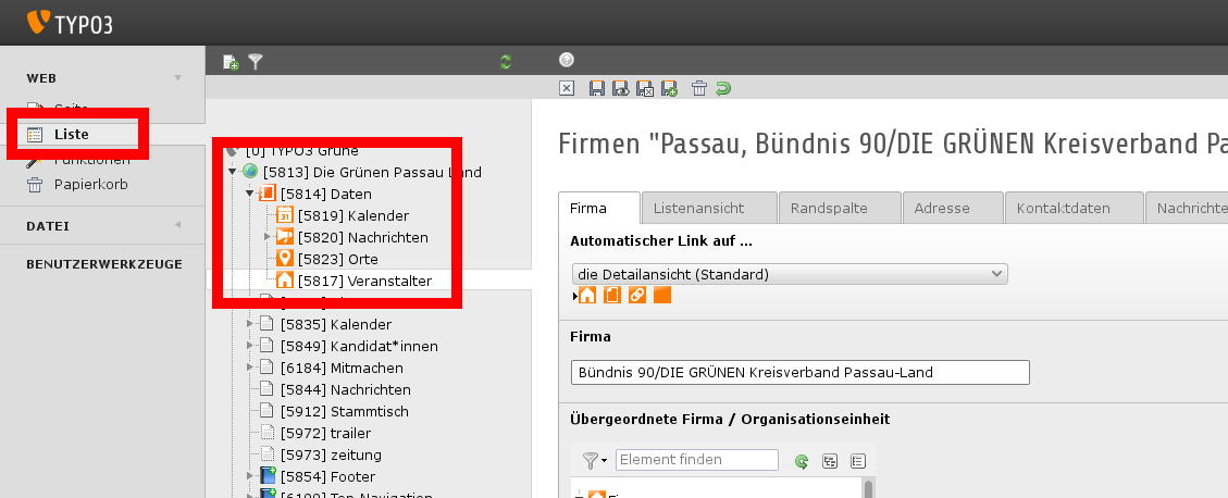 TYPO3 GRÜNE Veranstalter-Formular