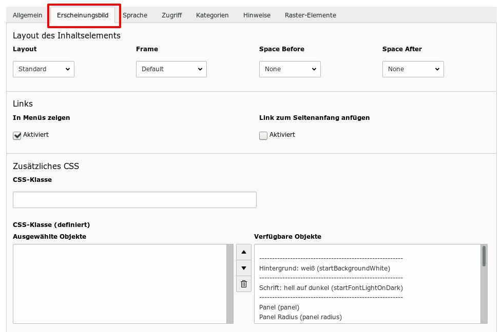 Diverse Layout-Eigenschaften. Corporate Design mit TYPO3 GRÜNE.
