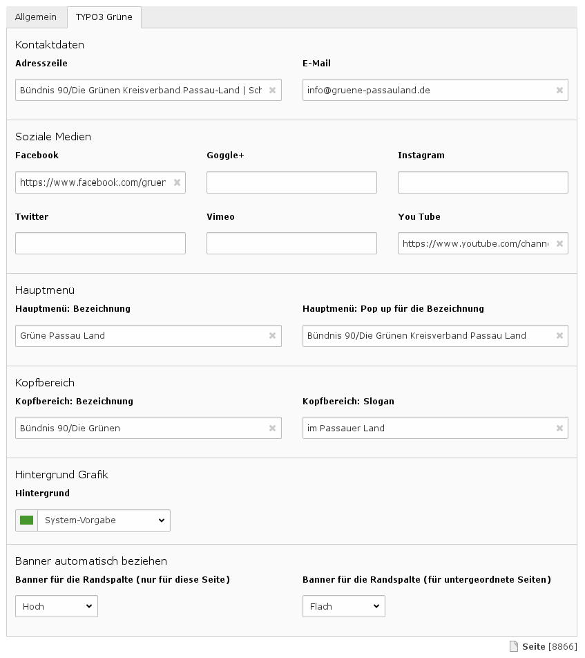 User-Interface für die wichtigsten Einstellungen