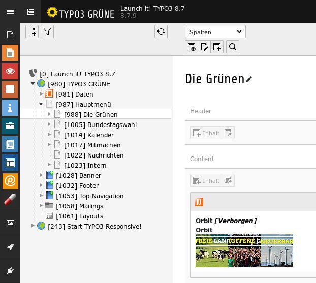 TYPO3 GRÜNE Slider im Backend