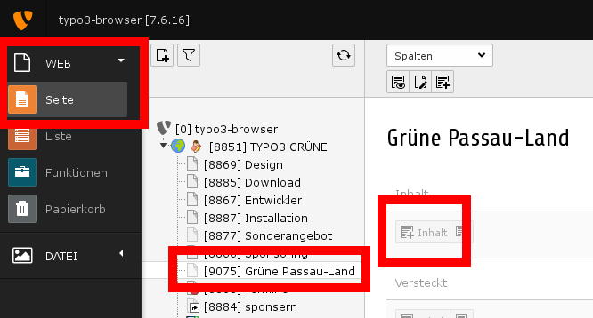 Seiten-Inhalt hinzufügen