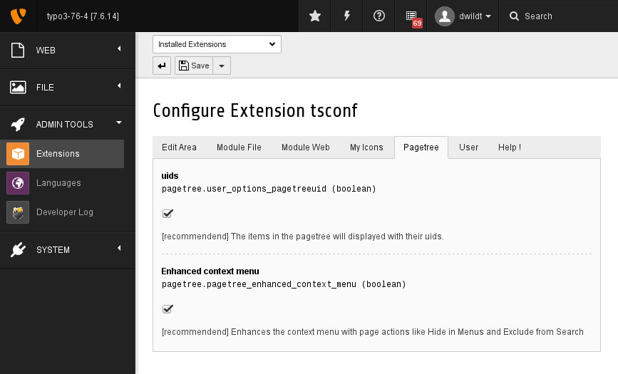 The extension manager is the user interface of the Backend Simplifier