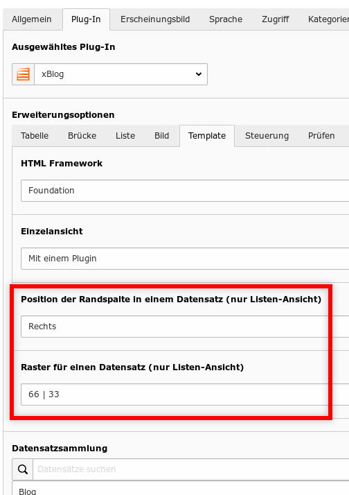 TYPO3 xBlog tab Template: Setup the type of the grid and the proportions of the columns
