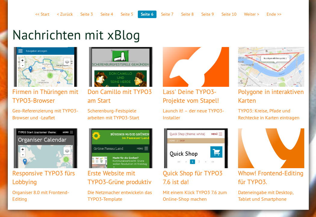 TYPO3 xBlog sample: 4 columns, margin content at the top