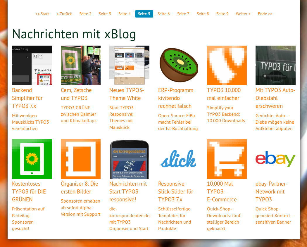 TYPO3 xBlog sample: 6 columns, margin content at the top