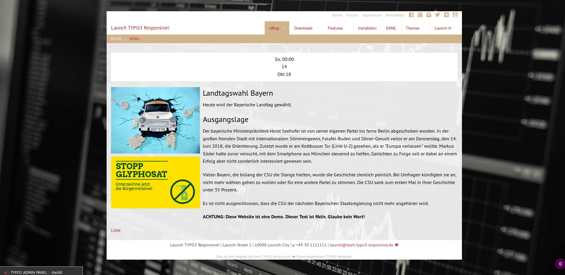 TYPO3 xBlog sample: single view with a single plugin