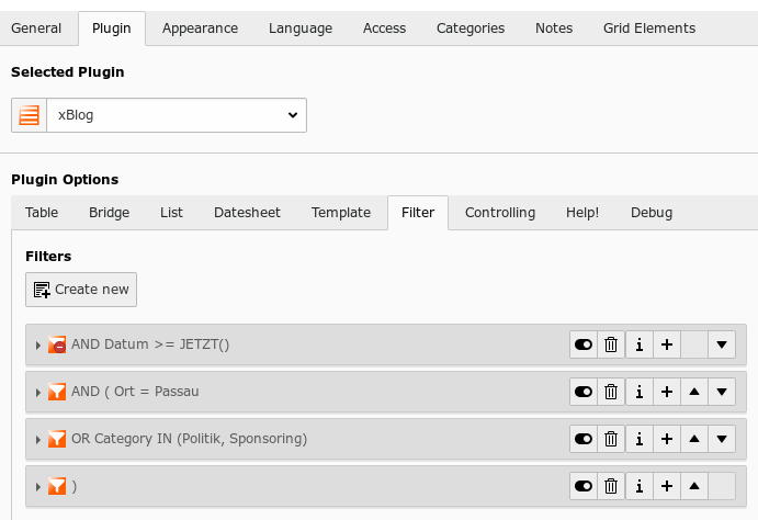 TYPO3 xBlog multiple filter