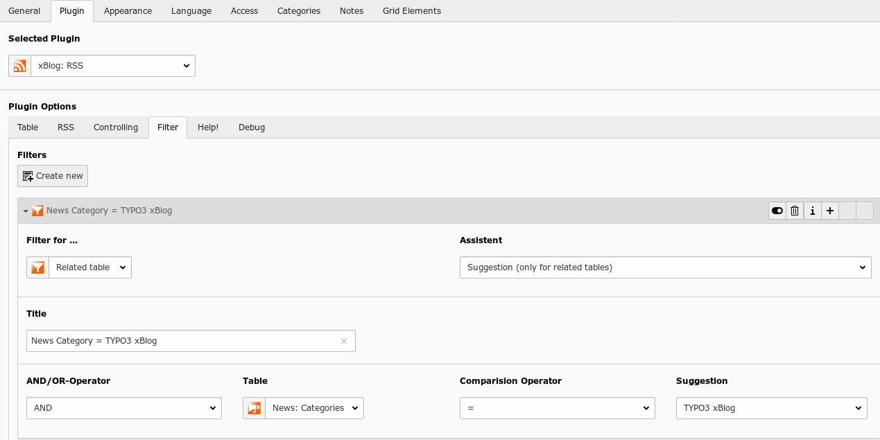 TYPO3 xBlog single filter
