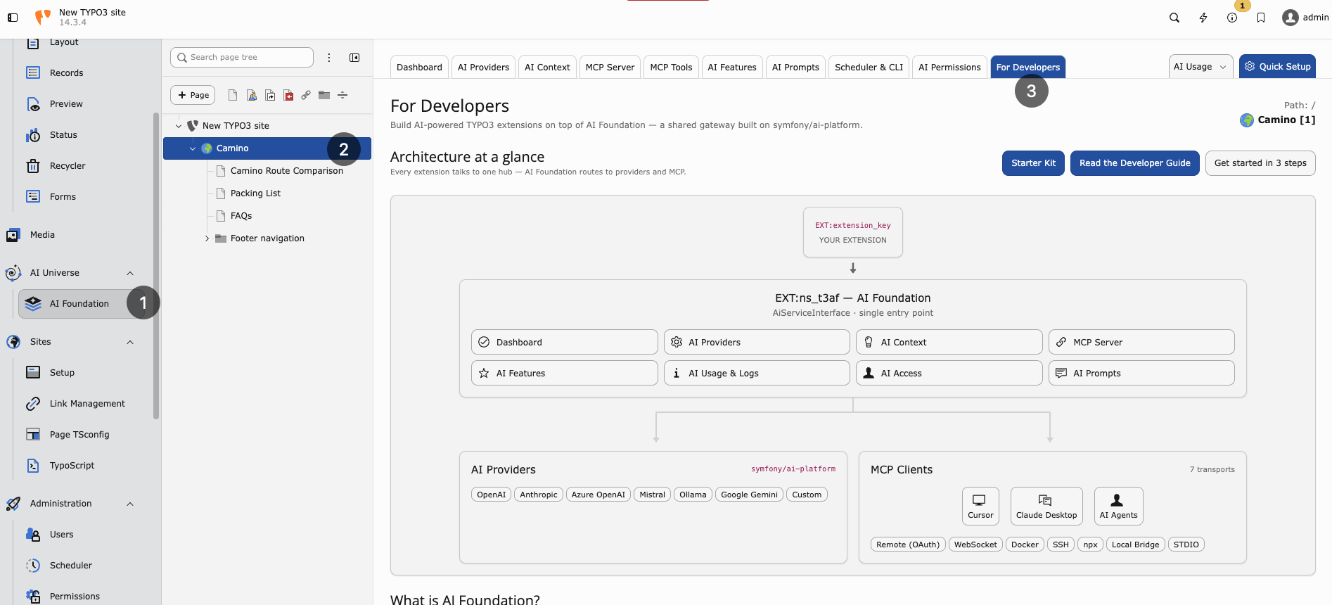 For Developers tab showing AI Foundation architecture at a glance