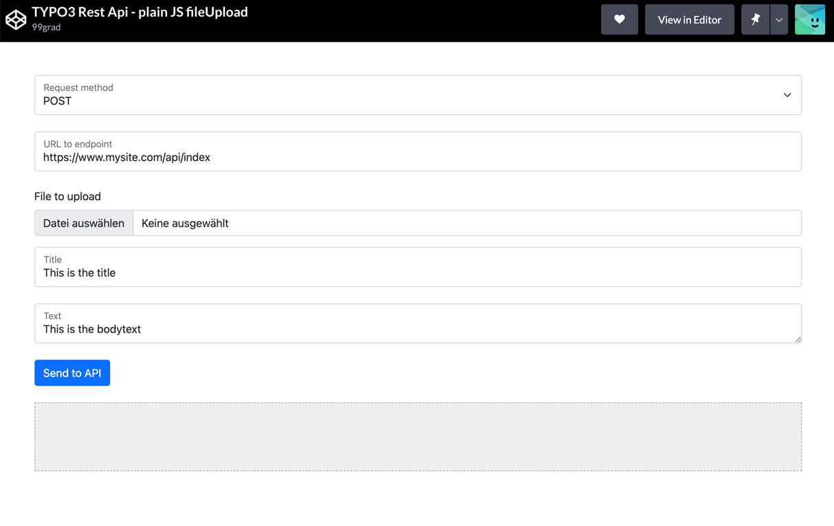 TYPO3 Rest Api - Codepen example