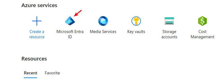Azure portal home page with app registrations navigation