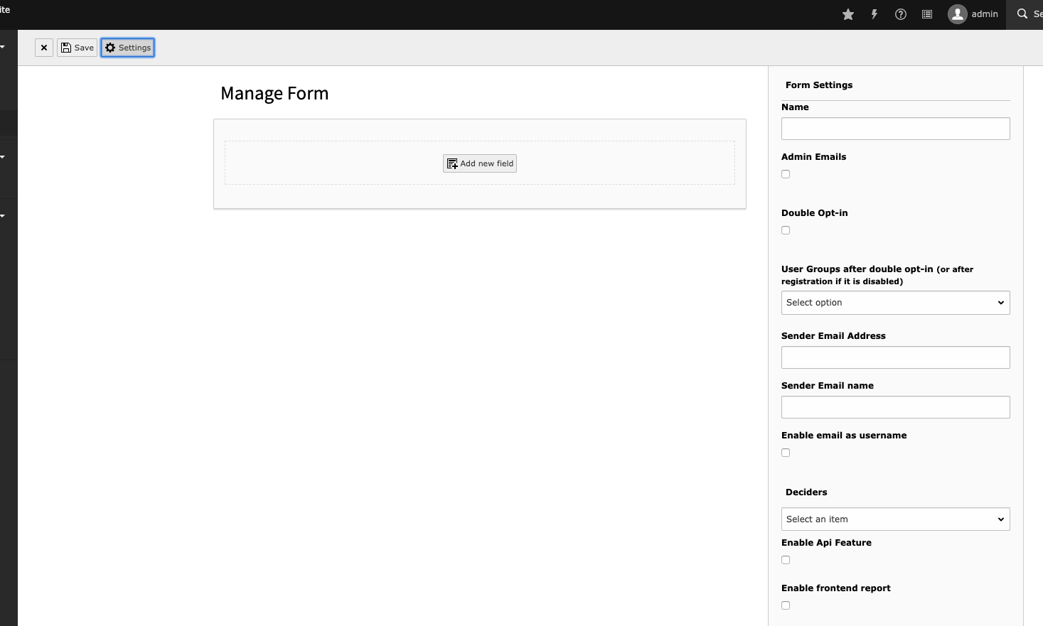 The form features to customize behaviour