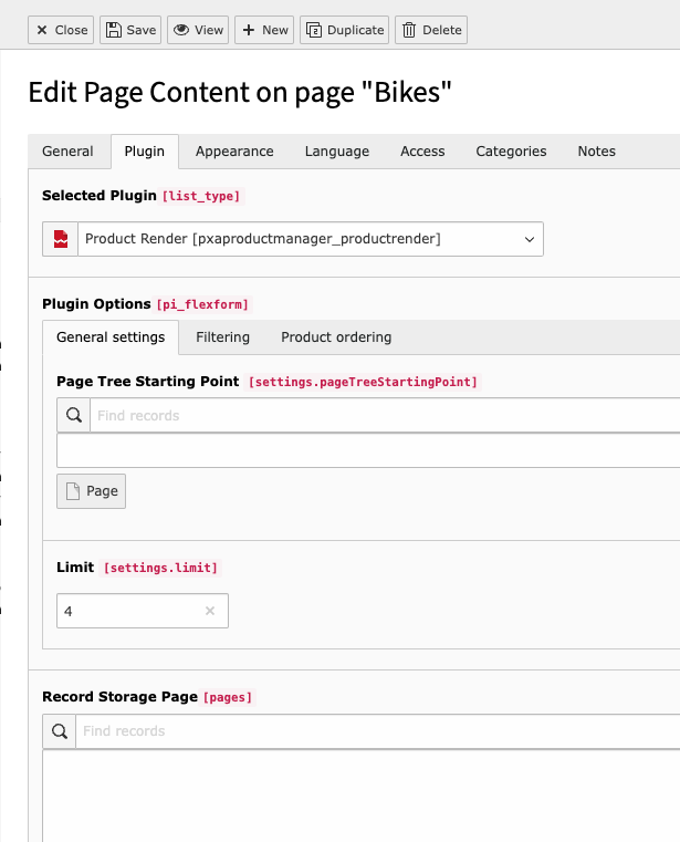 Configuration options for plugin Product Render.