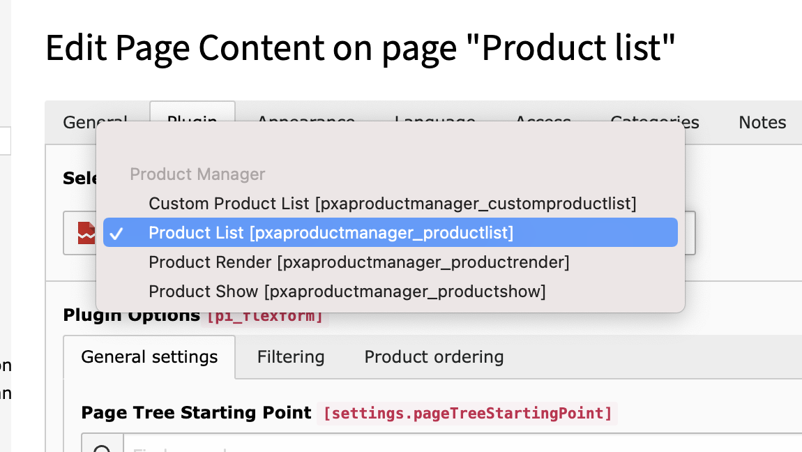 Product list view.