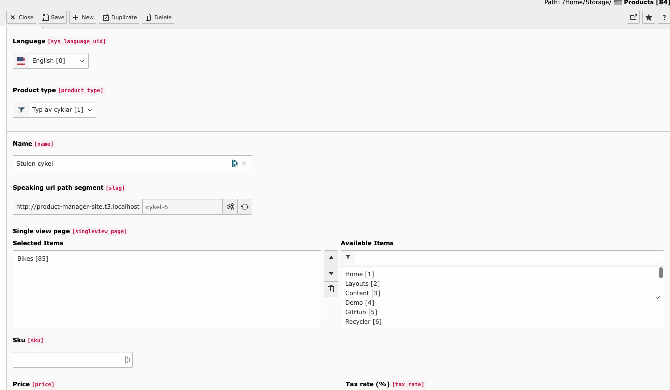 Single view page on a Product record.