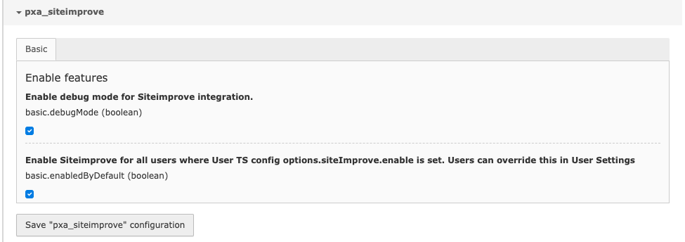 The extension configuration options for the Siteimprove extension.