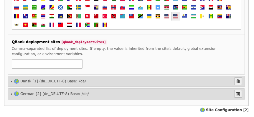 Per-site-language configuration of deployment site
