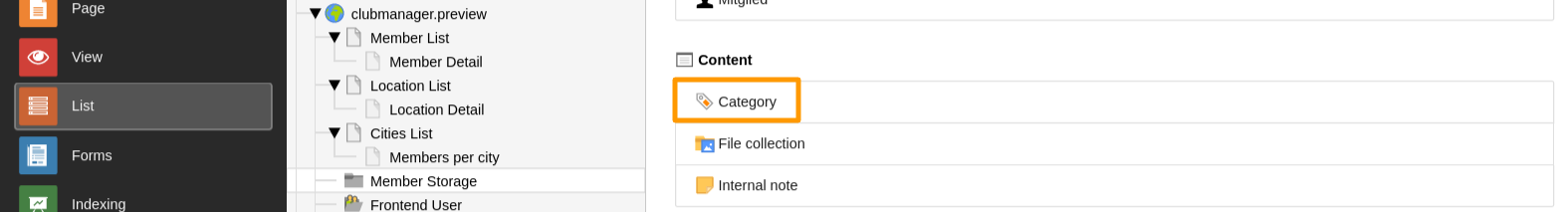 Create new sys category with web > list module