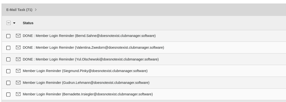 Email task table with member login reminder emails