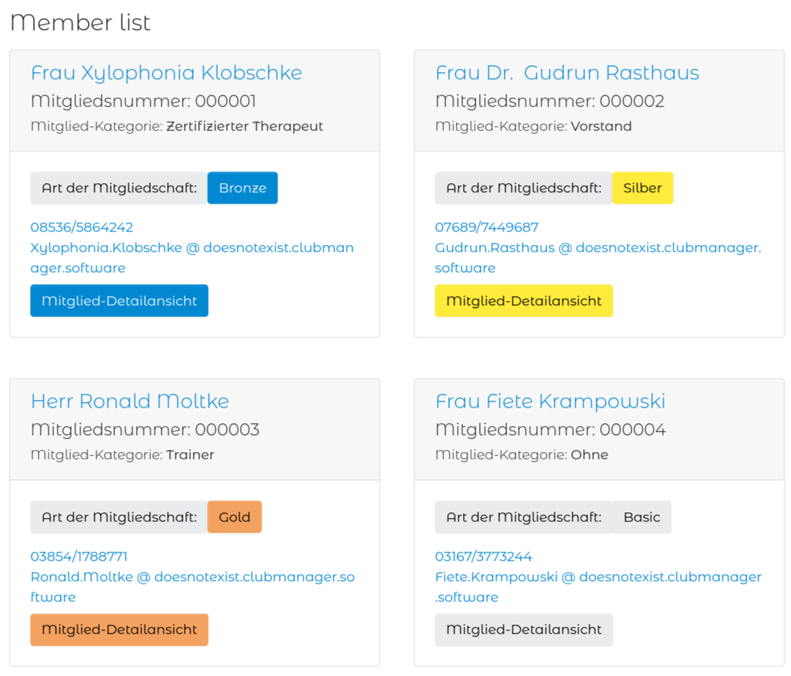 List view of members in frontend