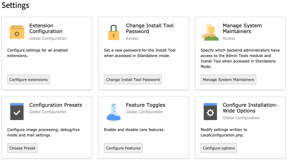 Configuration settings page
