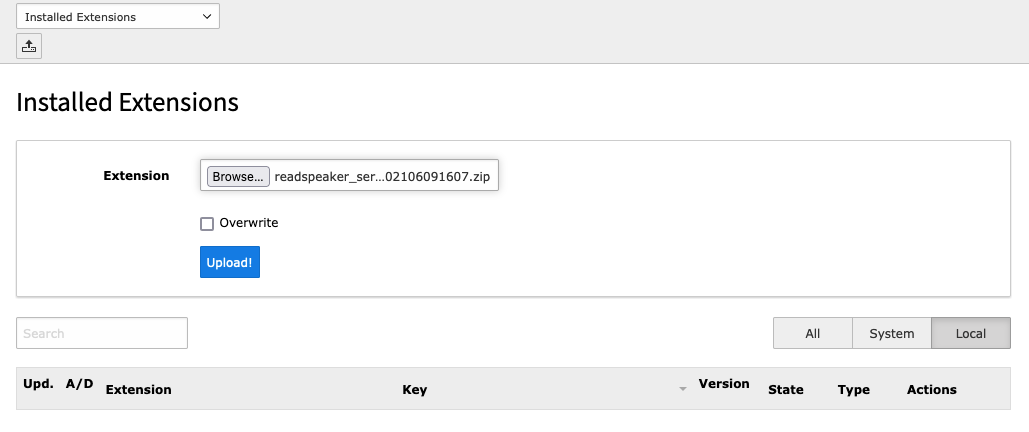 Upload page