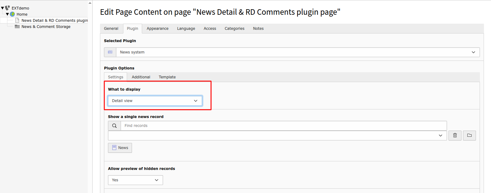 Add News plugin for Detail View