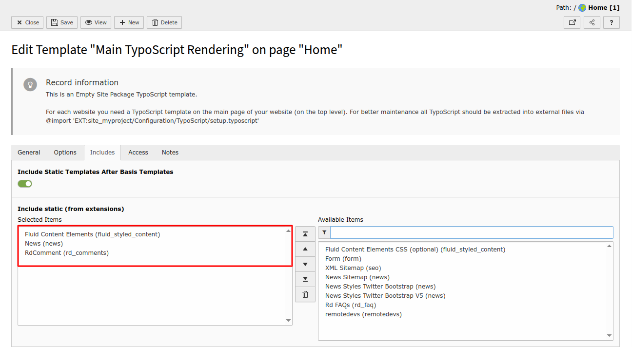 Include TypoScript for RD Comments