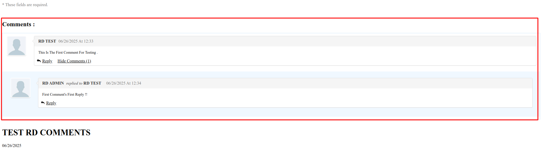 Display of threaded comments
