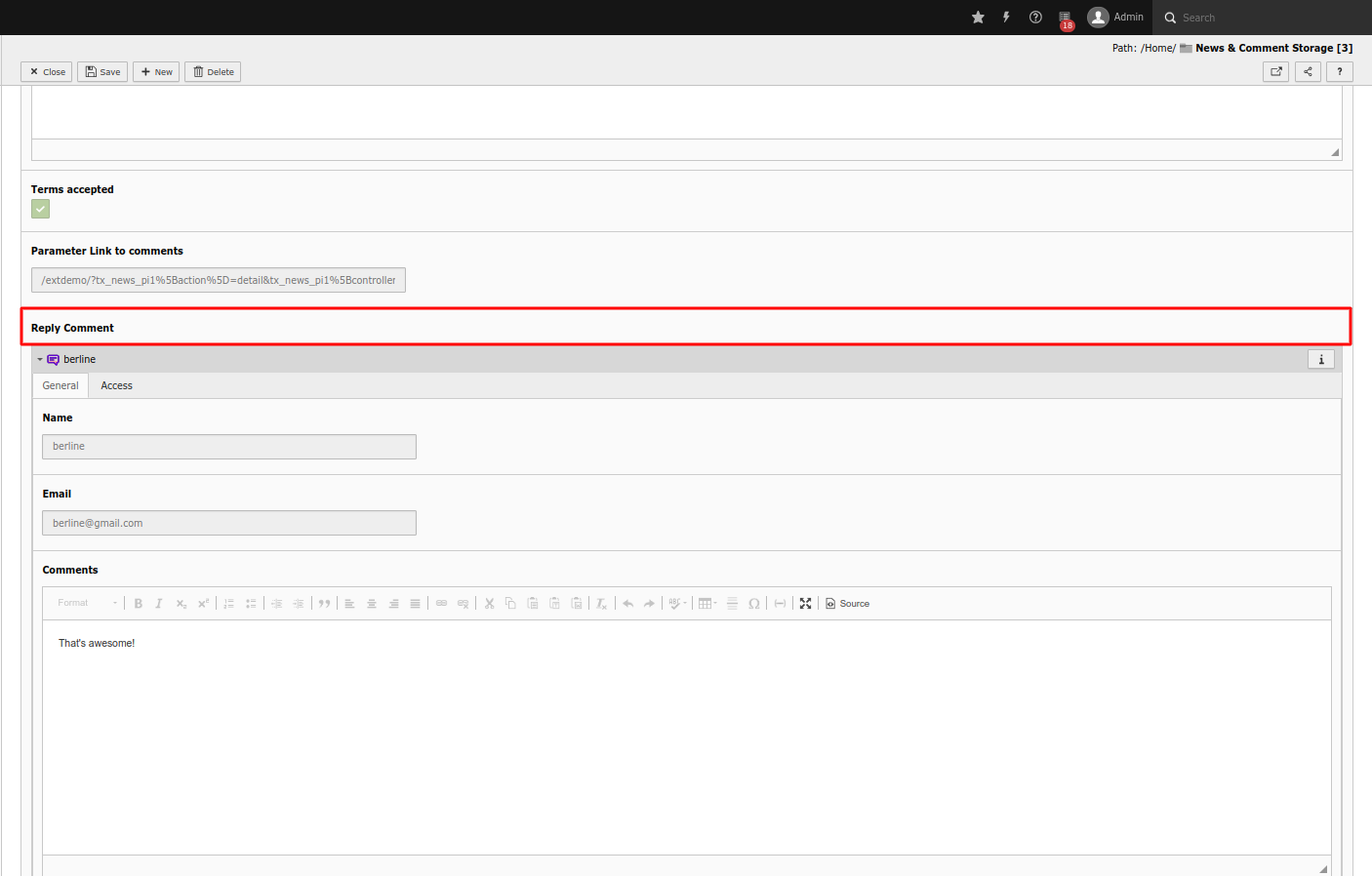 Nested replies shown beneath a root comment in read-only List module view