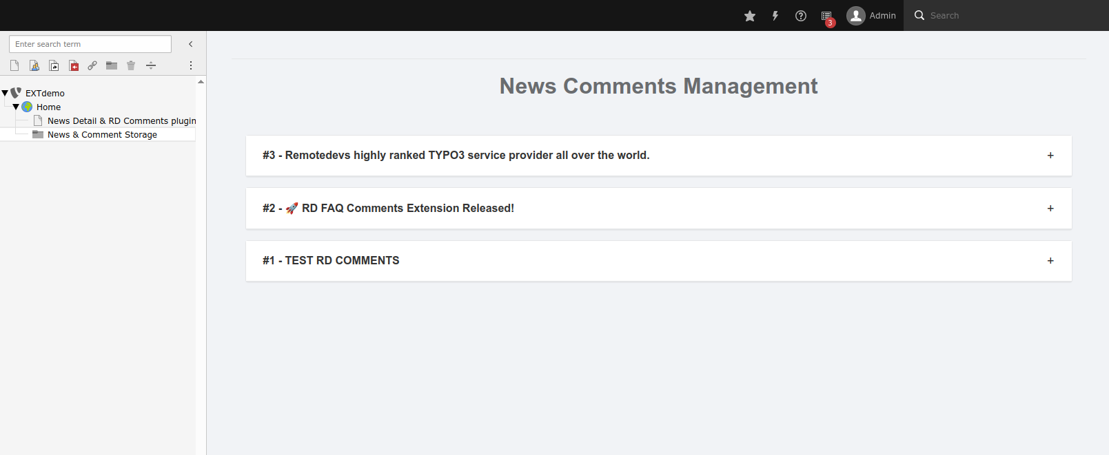 RD Comments module view with threaded comments