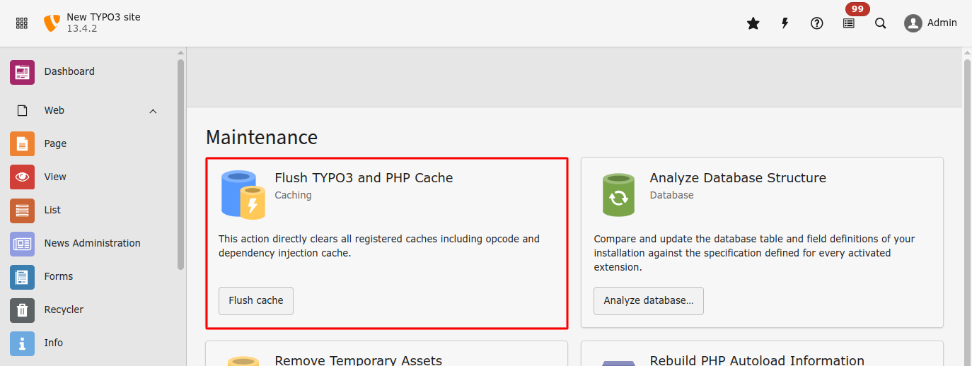 Flush TYPO3 cache