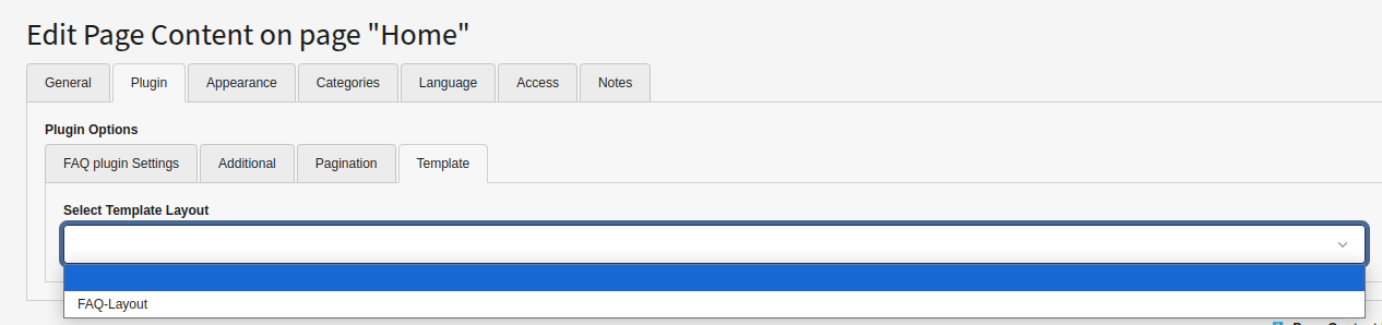 Output of added FAQ layout in Page TSconfig