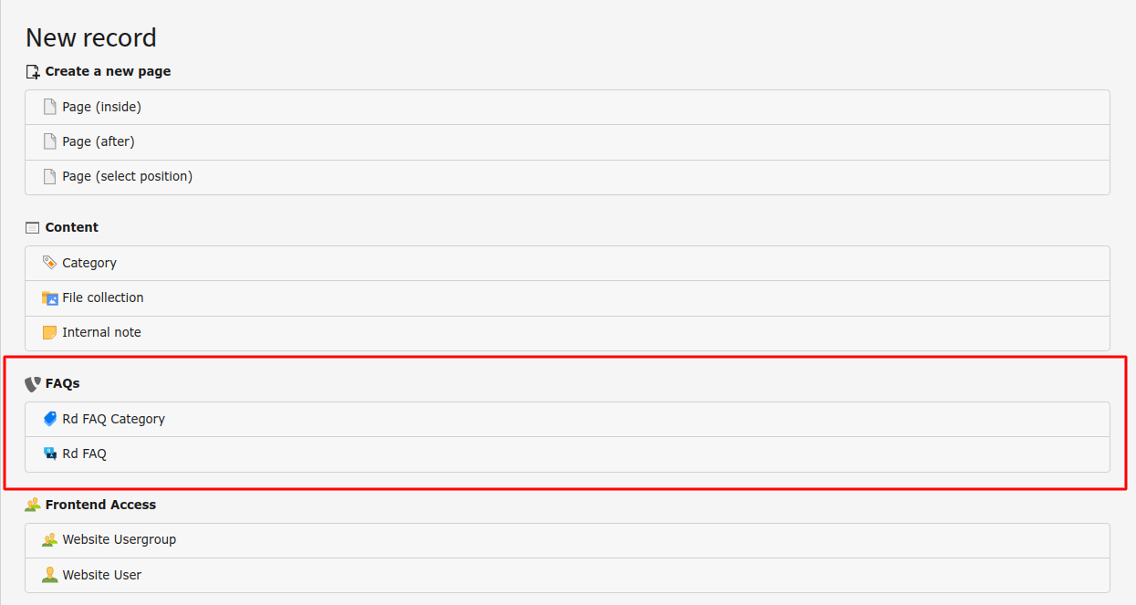 Creating a new FAQ record