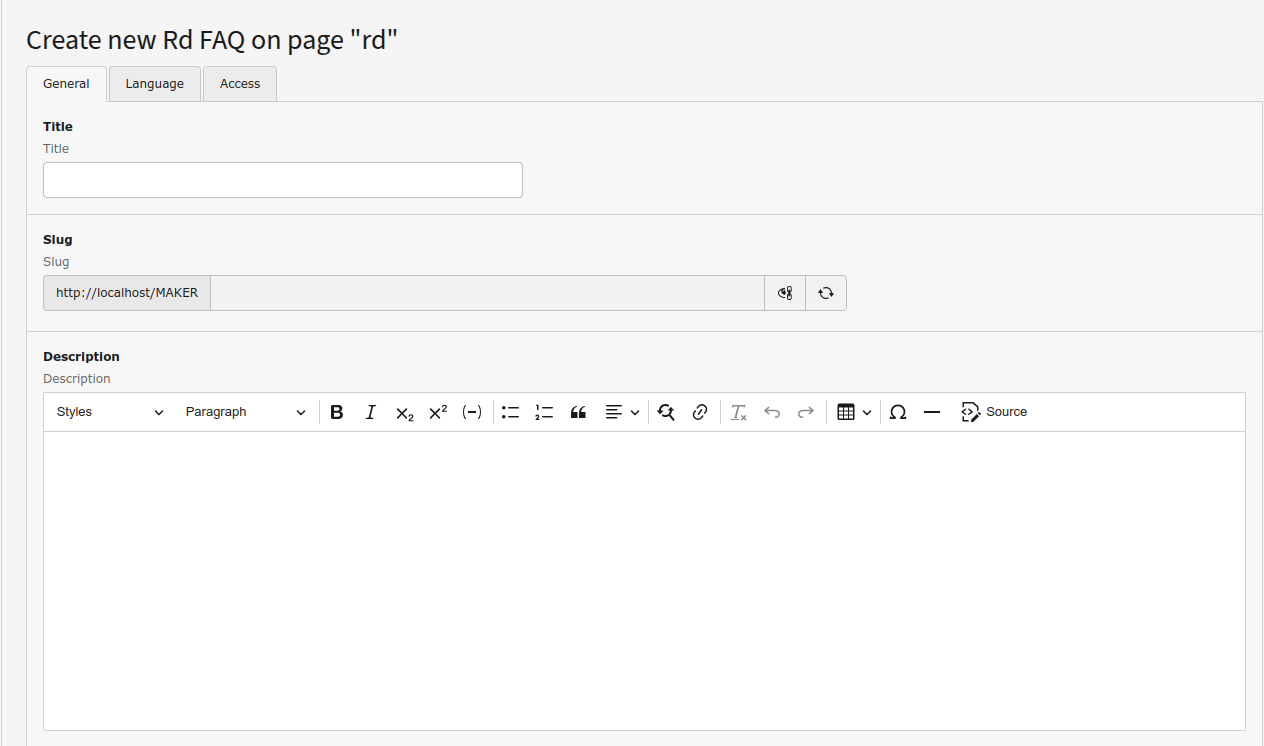FAQ record form with fields