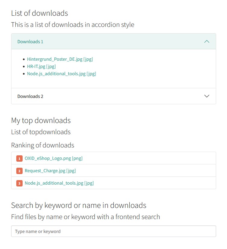 List, top downloads and search view