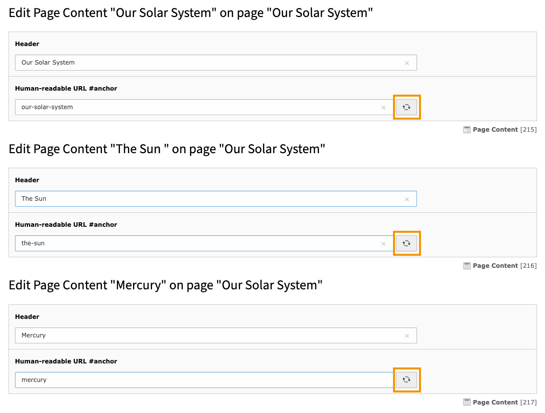 Screenshot of the editing form that lists the selected fields