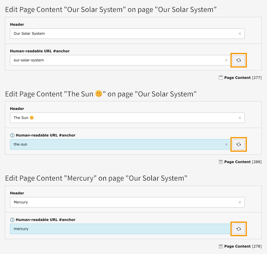 Screenshot of the editing form that lists the selected fields